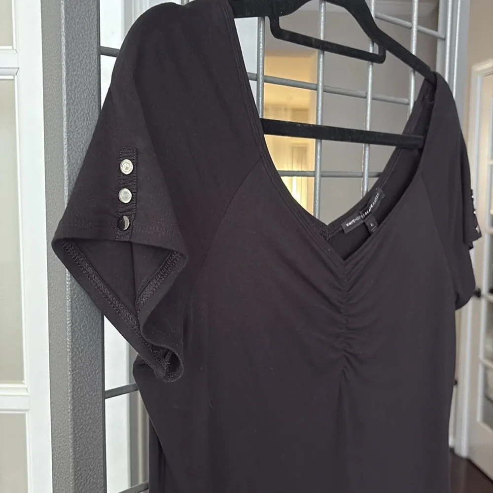 White House Black Market Black Ruched Blouse Size L - Picture 5 of 11